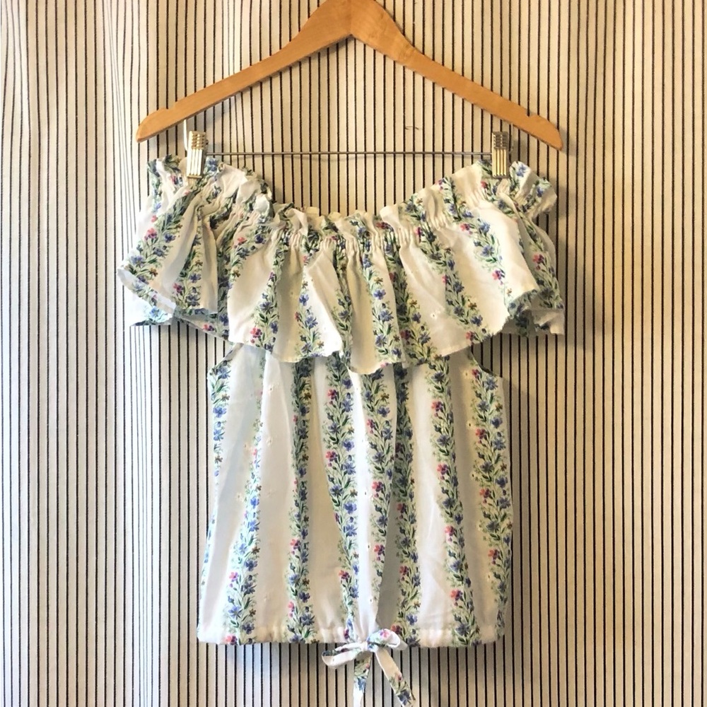 Vintage Handmade 70s Floral Off-Shoulder Top.